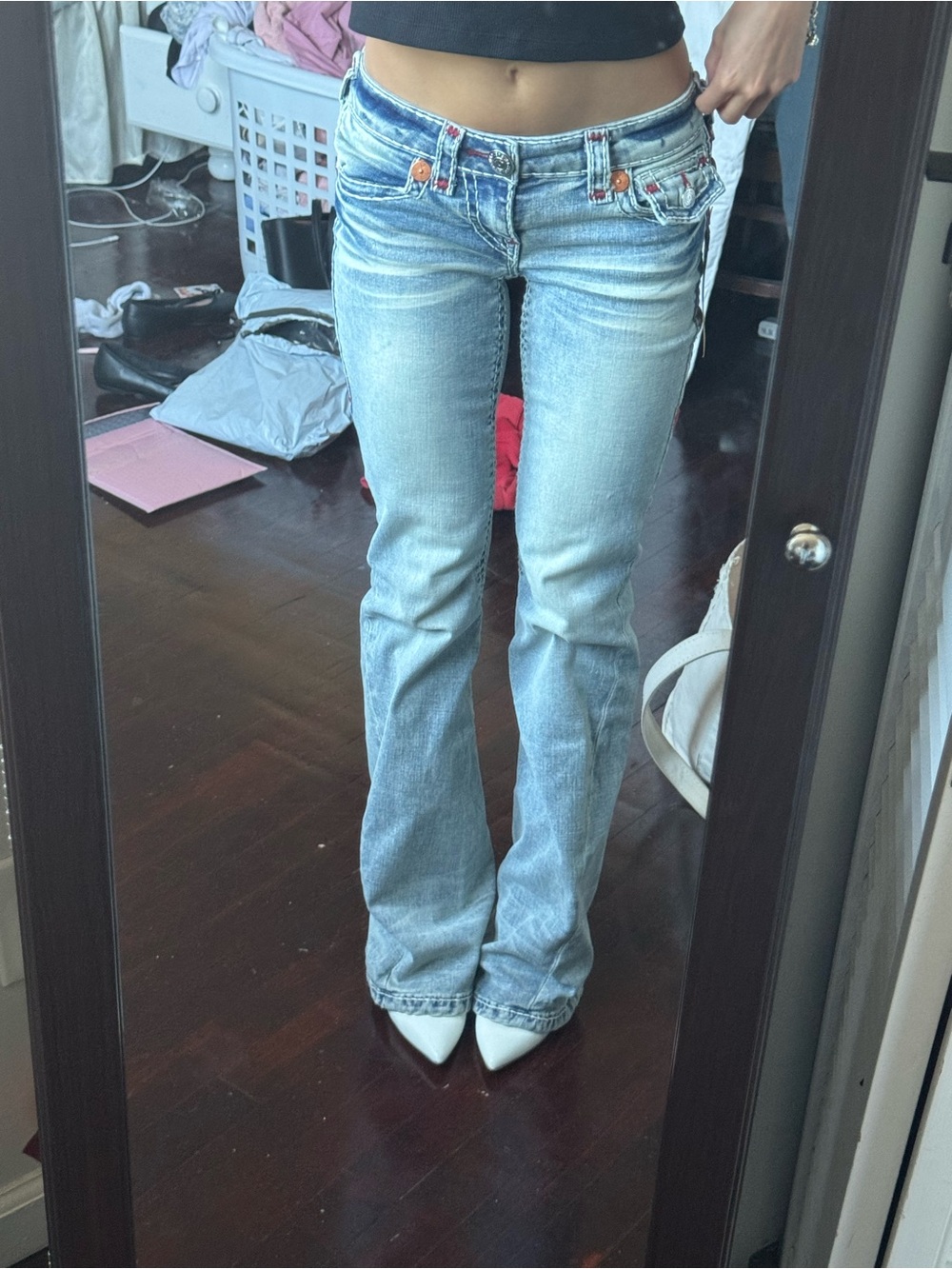 Light Blue Low Rise Women's Bootcut Jeans - Classic Washed Denim